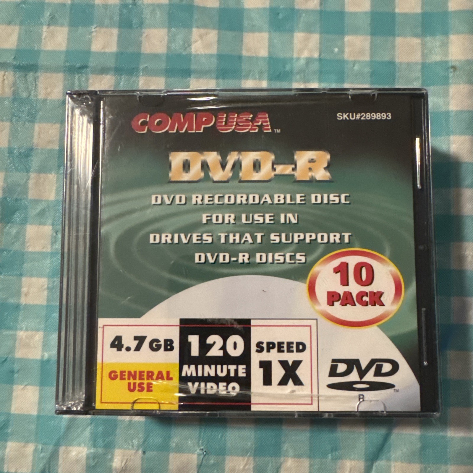 Comp USA 10 pack DVD-R recordable DVDs 4.7 GB With Jewel Cases 120 Min, Sealed