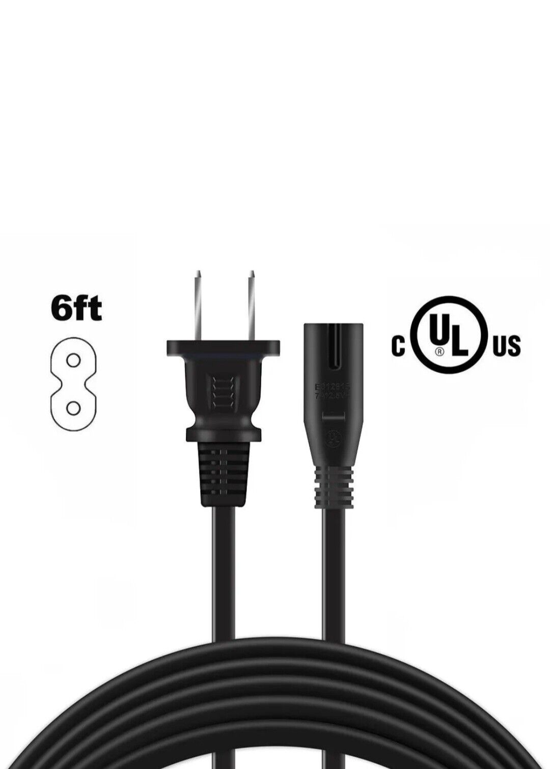 UL AC Power Cord 6Ft 2 Prong Figure 8 For Sony Samsung LCD LED TV Printer Laptop