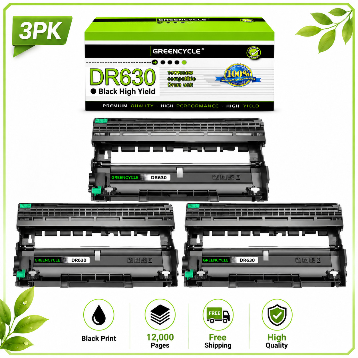 3PK DR630 Drum Units Compatible with Brother DCP-L2520DW DCP-L2540DW HL-L2300D