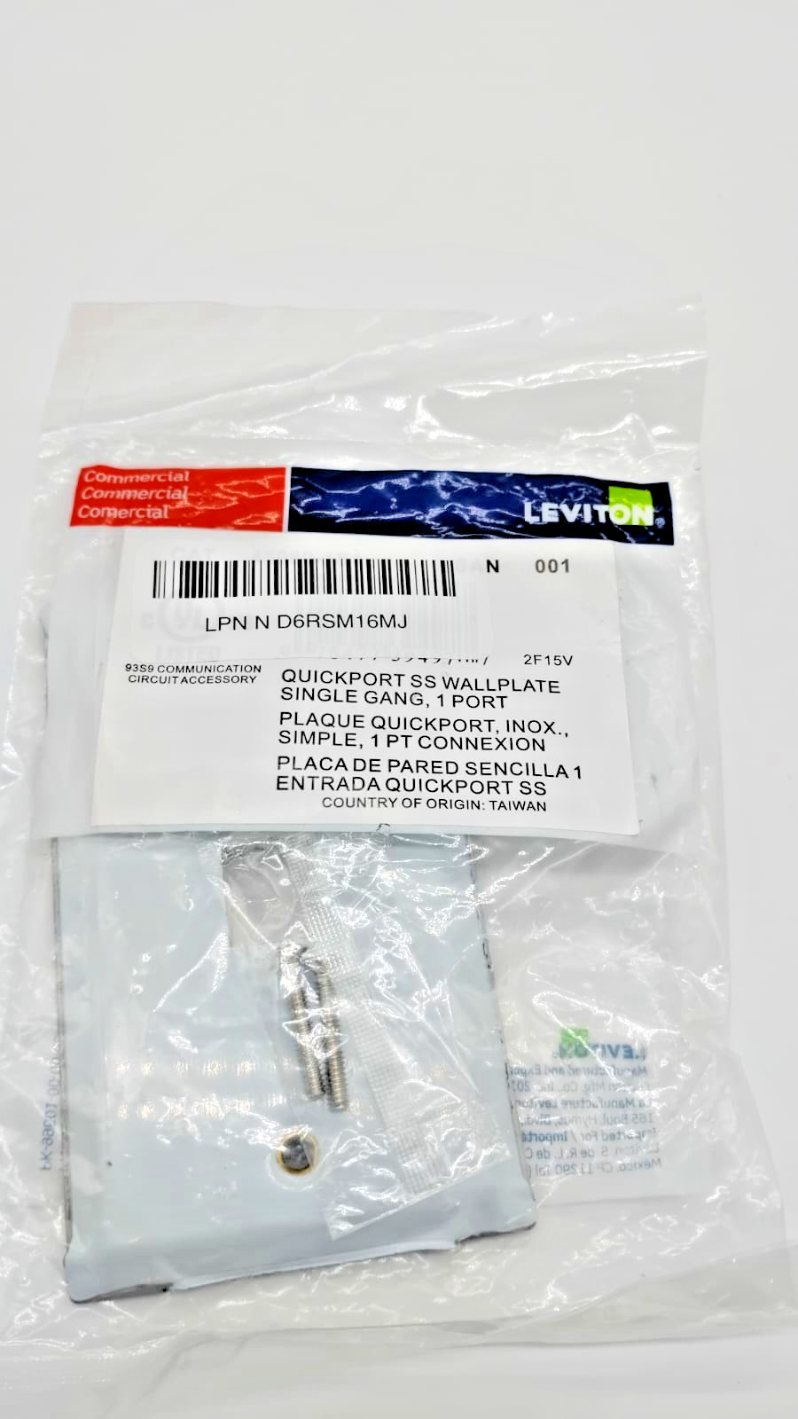 Leviton 43080-1S2 Stainless Steel QUICKPORT Wallplate Single Gang 2-Port
