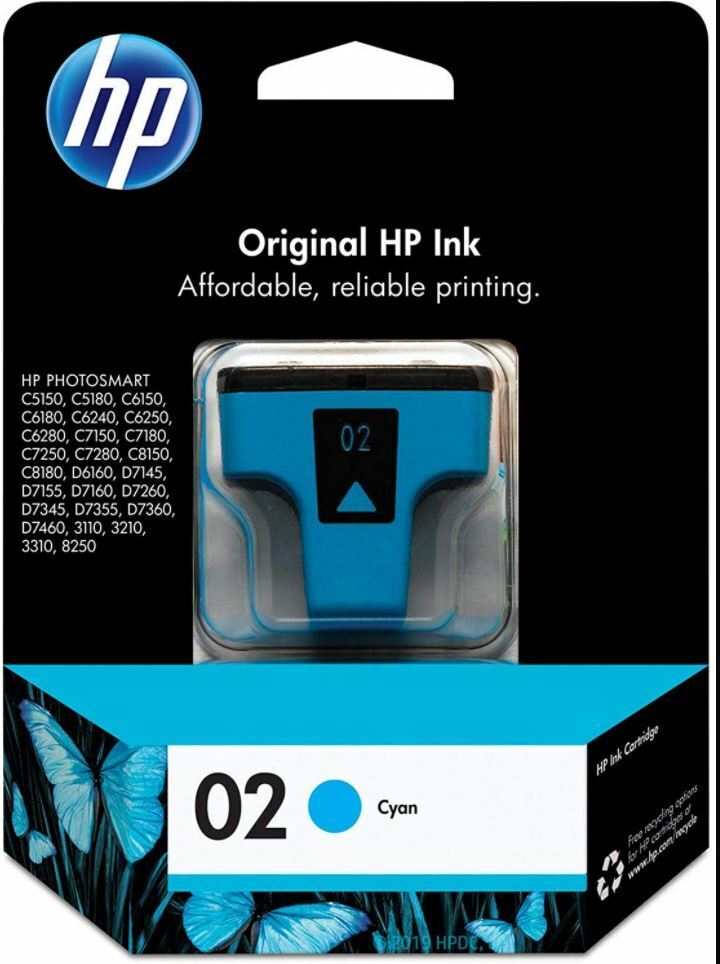 NEW Hewlett Packard HP Ink Cartridge 02 Cyan C8771WN Photosmart Printers L@@K 