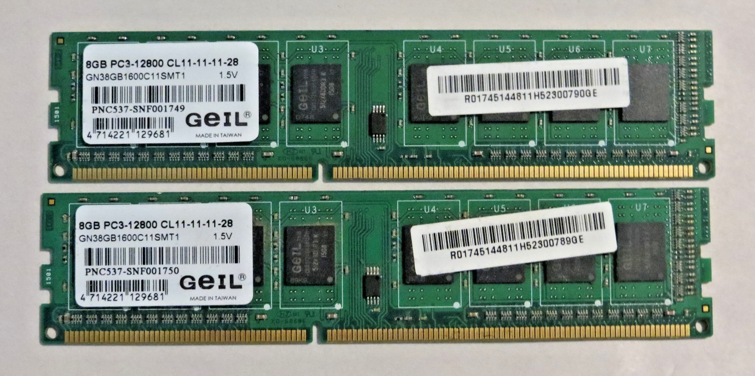 16GB 2x8GB DDR3 1600 PC3-12800U GeIL Pristine GN38GB1600C11SM Desktop RAM Kit