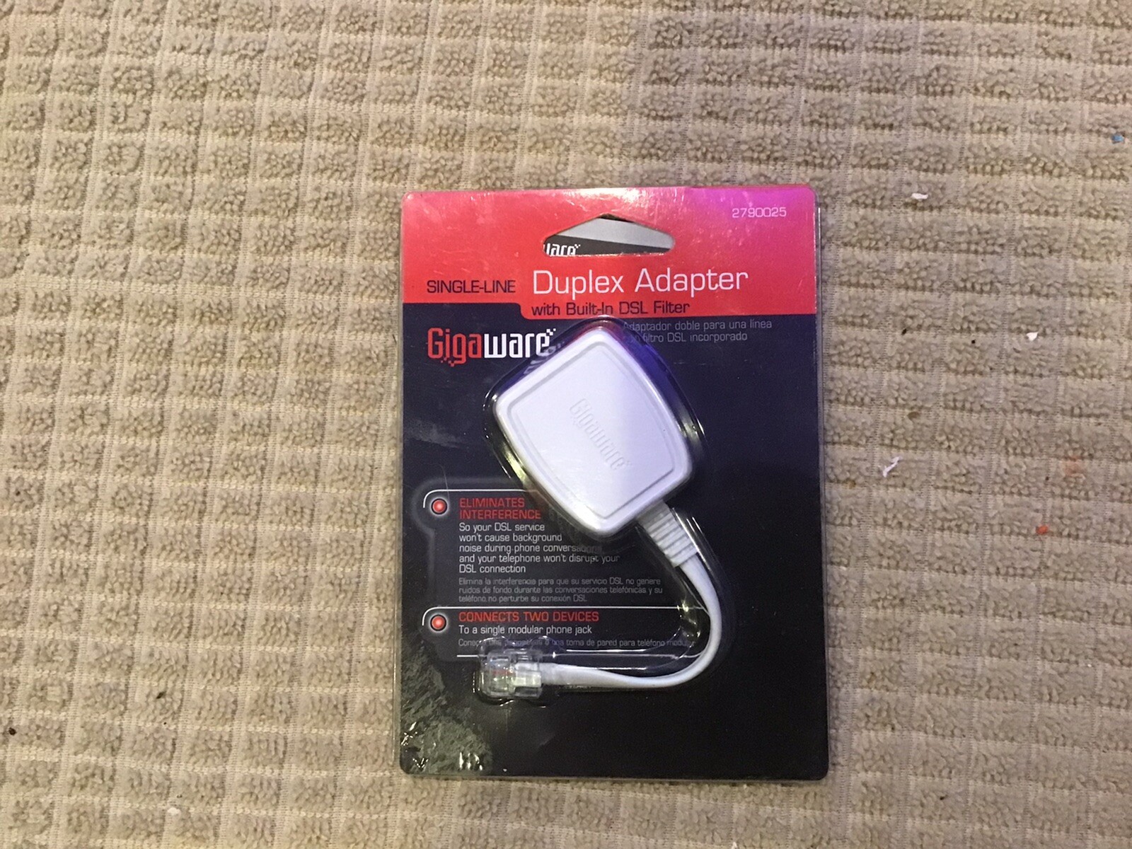 Gigaware 2790025 Single-Line Duplex Adapter with Built-In DSL Filter *
