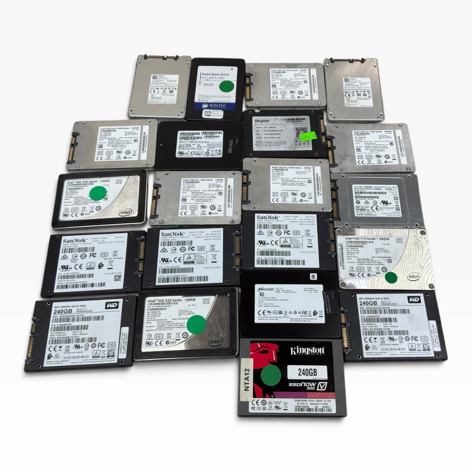 Lot of 21 SSD 200GB 240GB 256GB Mixed Brands Models 87-100% Health Used