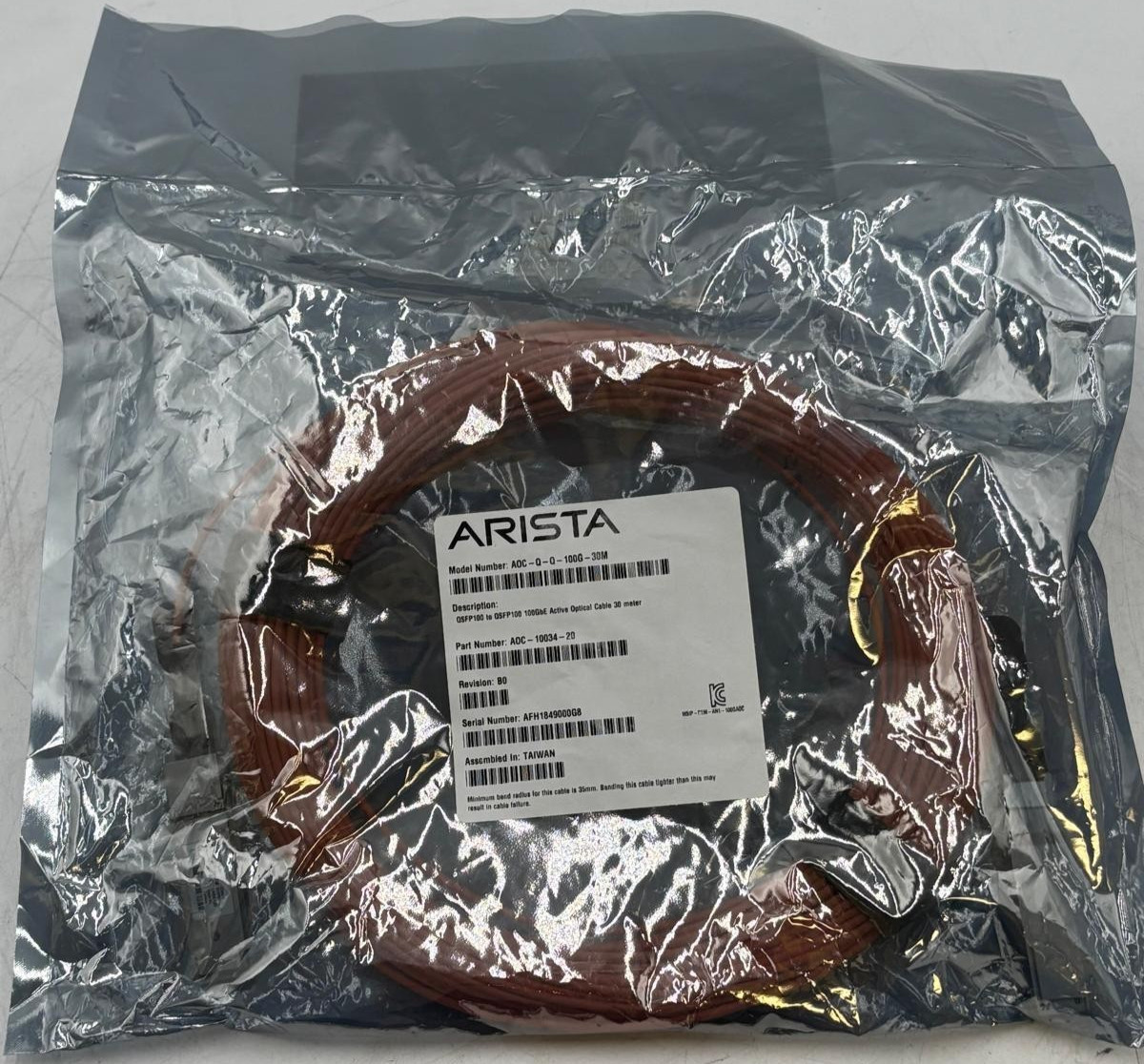 New Sealed ARISTA AOC-Q-Q-100G-30M  Active Optic Fiber Cable  AOC-10034-20