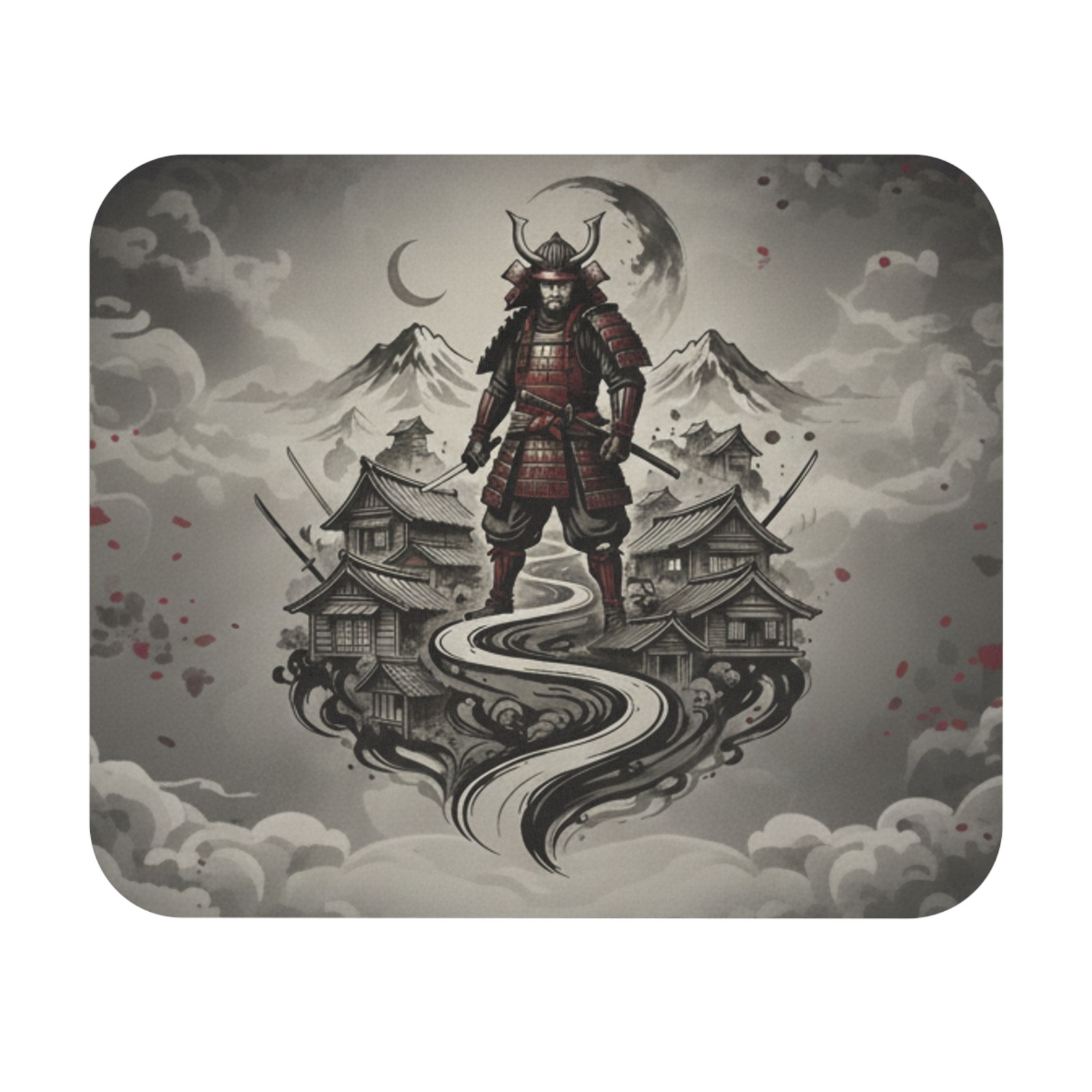 Samurai Warrior Mouse Pad | Japanese Castle, Mountain Landscape