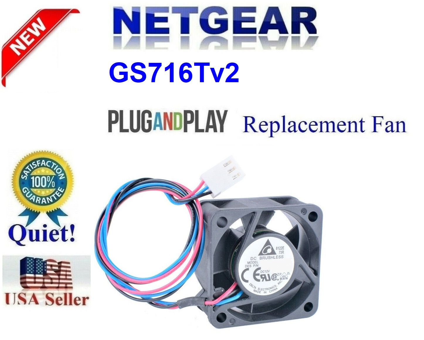 1x Quiet New Replacement Fan for Netgear GS716Tv2 ProSAFE by Sunon or Delta fan