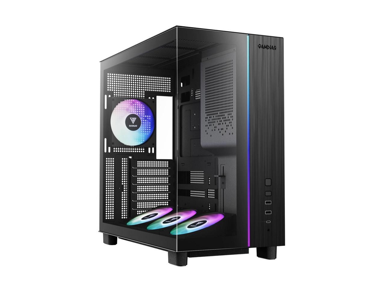 Gamdias ATLAS M4 pc case ATX 4x120mm PWM ARGB fans, adjustable angle lower fan m