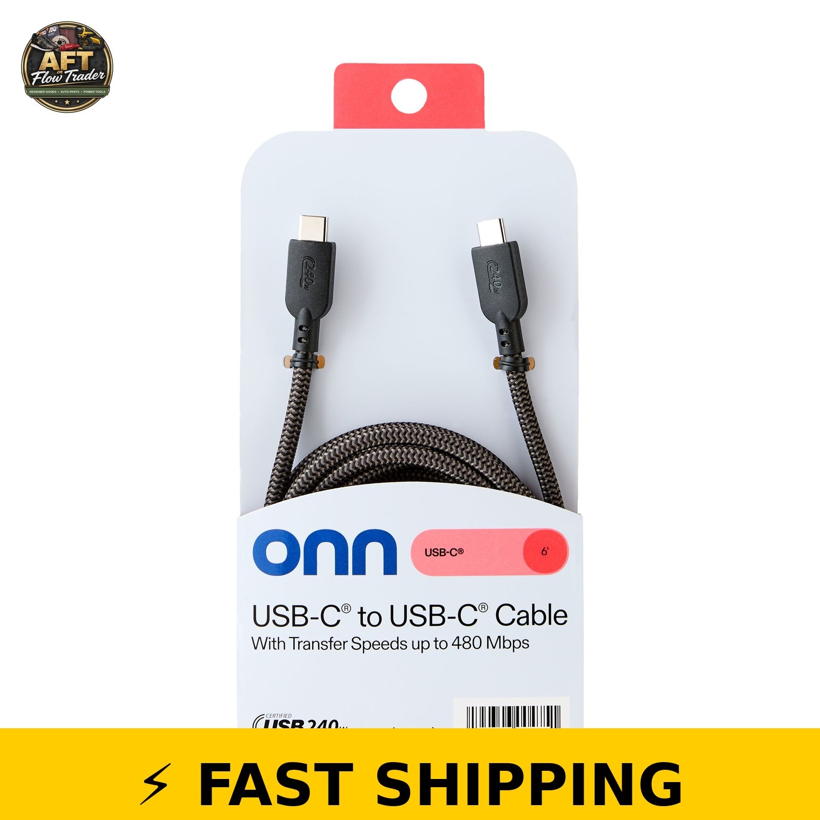 onn 6-Foot USB-C to USB-C Cable - Fast Charging, Black