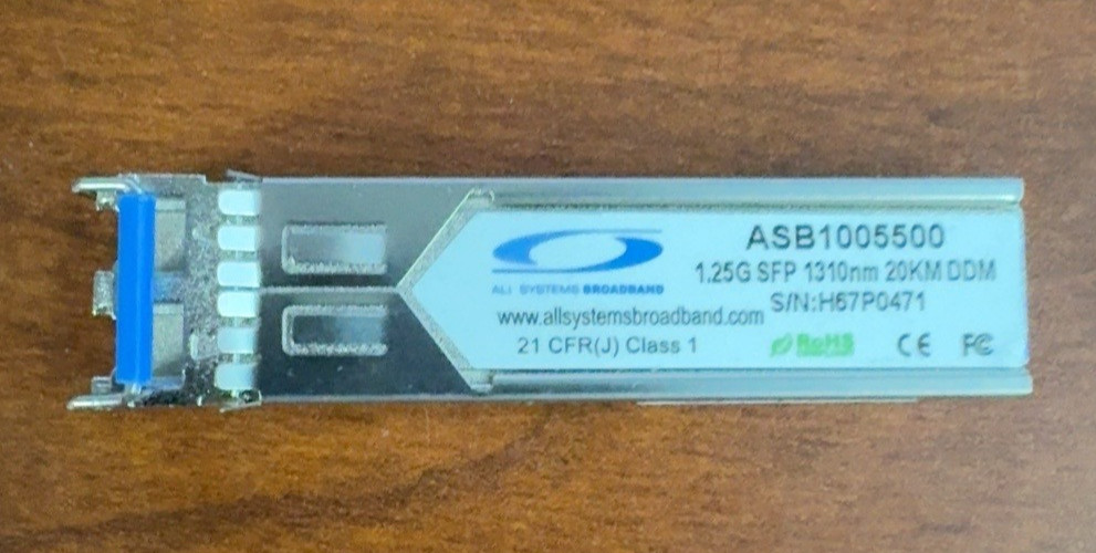 All Systems Broadband ASB1005500 1.25G 1310nm 20km SMF LC SFP Transceiver DDM