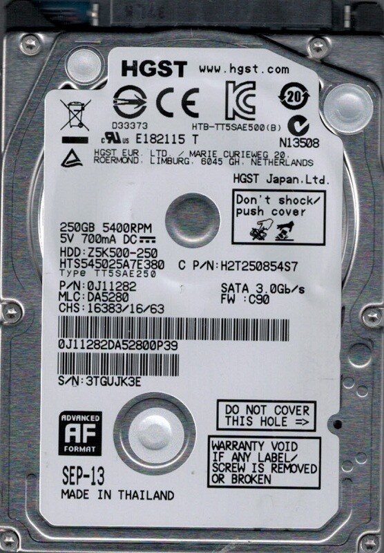 HTS545025A7E380 HGST 250GB 5400RPM 3Gb/s 2.5" SATA HDD Hard Drive 0J11282