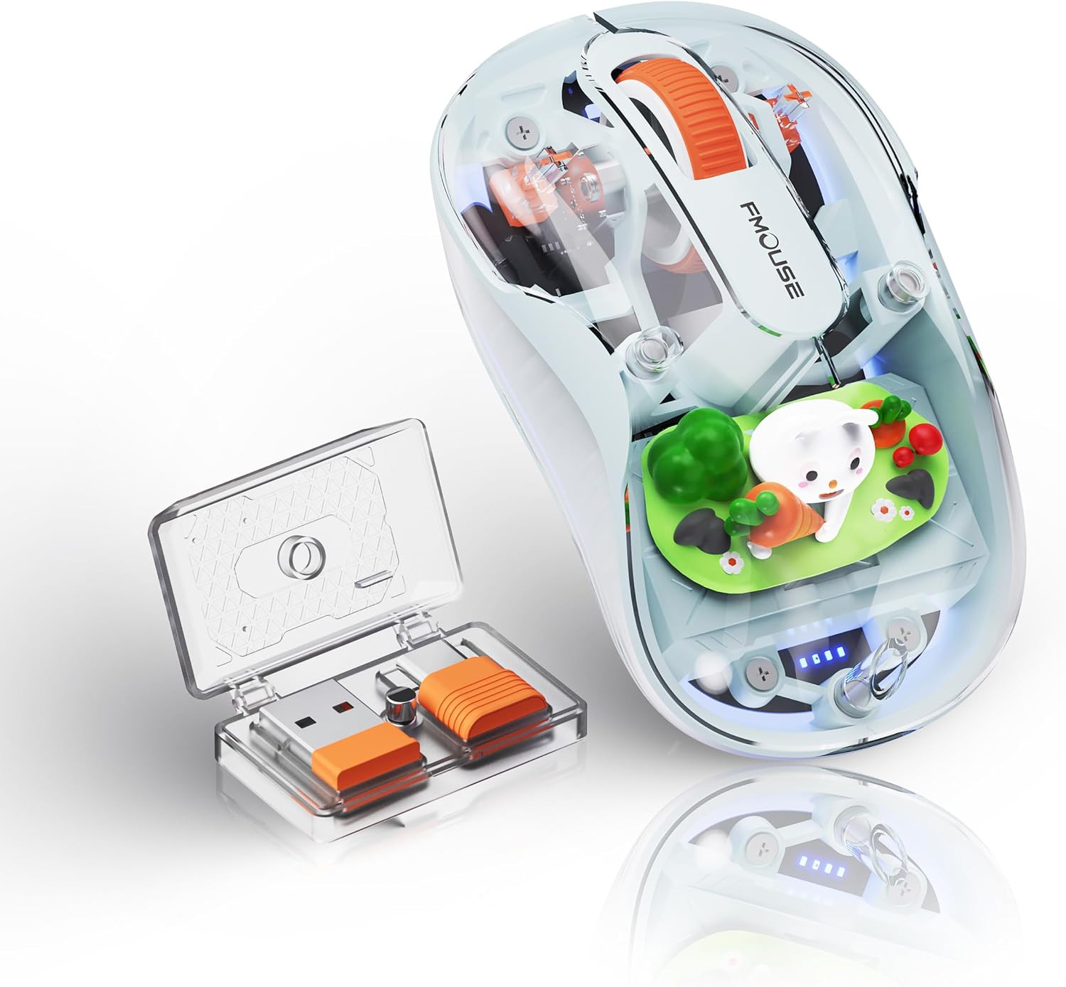 Cute Transparent Mouse, Tri-Mode Wireless, Rechargeable, Blue