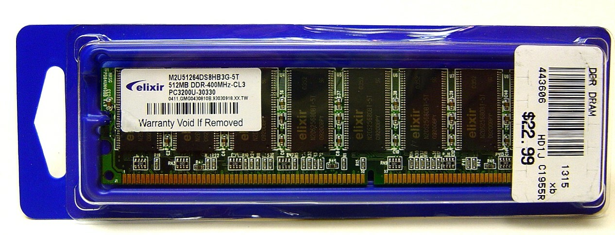 512MB DDR-400MHz GENUINE ELIXIR MEMORY MODULE