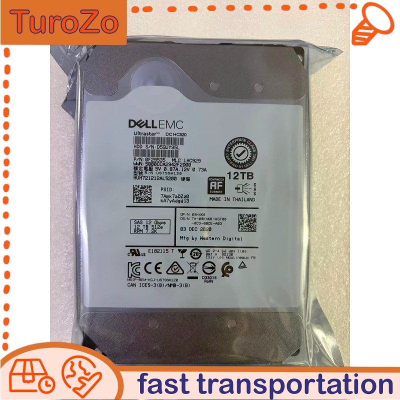 9HXK6 DELL HUH721212AL5200 12TB 7.2K 12Gbs 3.5 SAS 09HXK6 HDD Hard Drive 0F29535