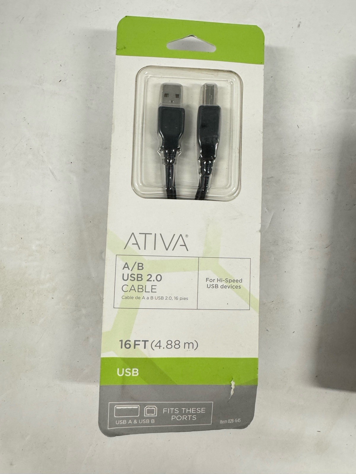 ATIVA USB 2.0 A/B Cable 16FT (4.88m) ' High-Speed Printer/Data Cable