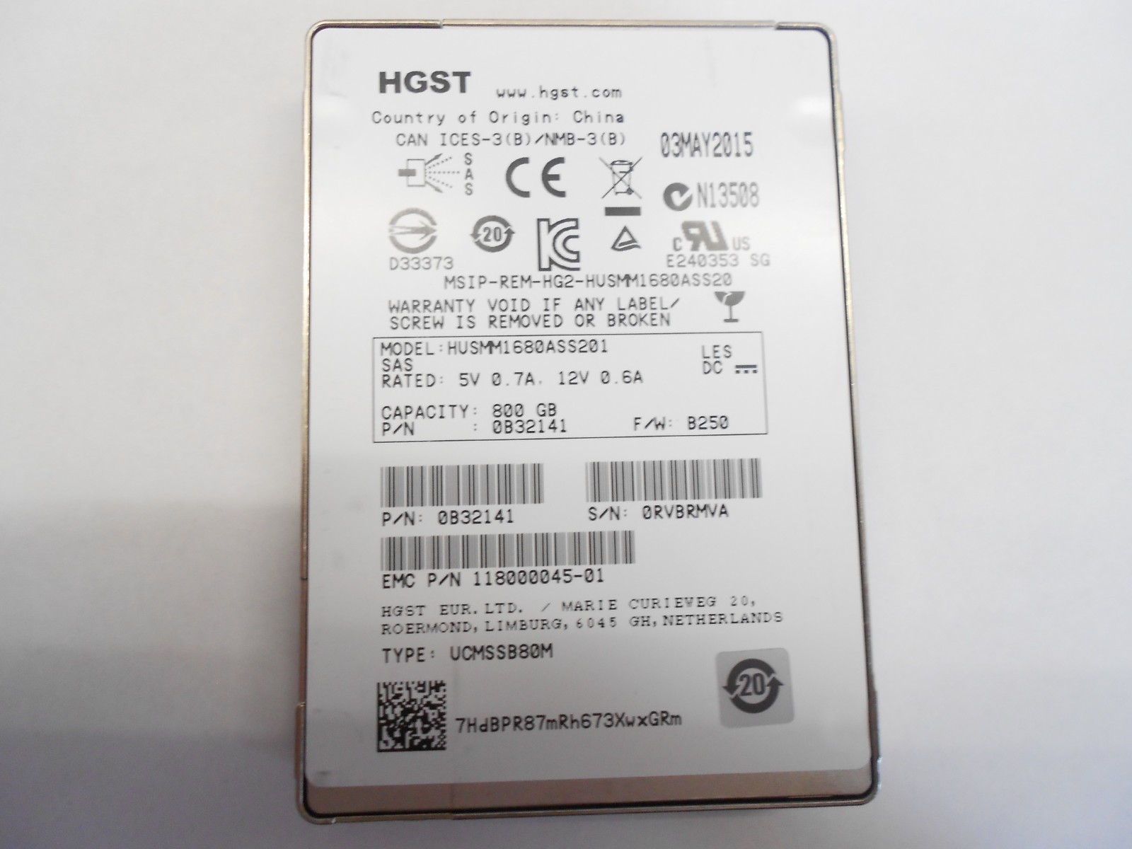 HGST Hitachi 800GB SSD SAS 12Gbps Hard Drive 2.5" HUSMM1680ASS201 Fits Dell / HP