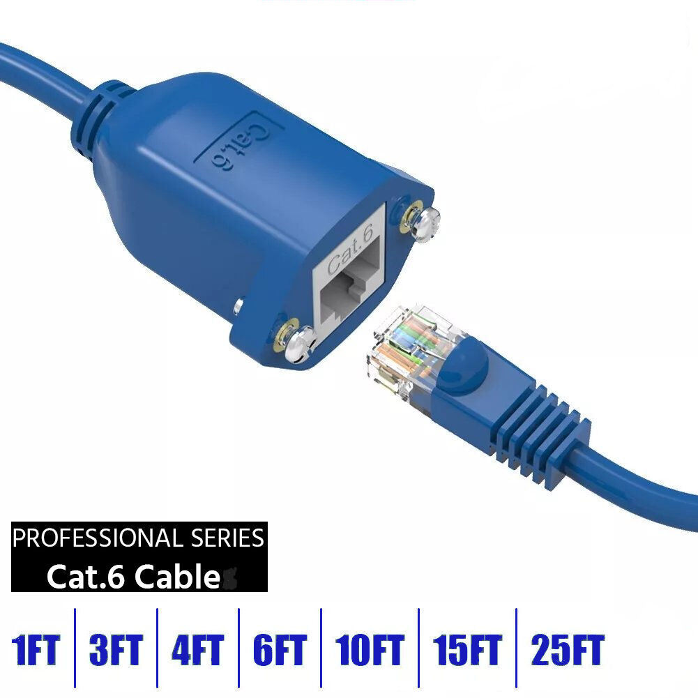 1-25FT CAT6 RJ45 Male to Female Network LAN Ethernet Panel Mount Extension Cable