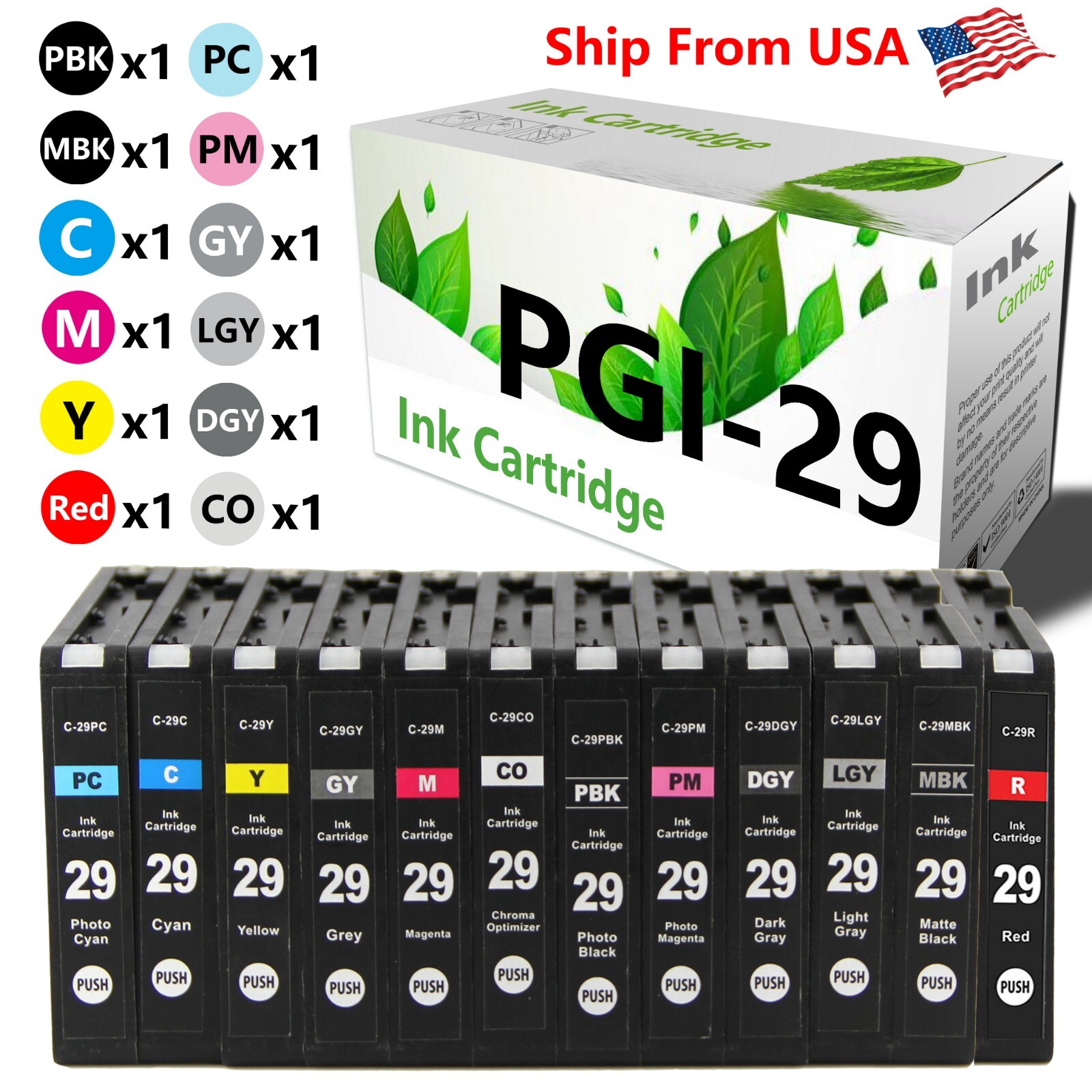 (12 Pack, 1 set) PGI-29 PGI29 Ink Cartridge for PIXMA Pro-1 Laser Printer