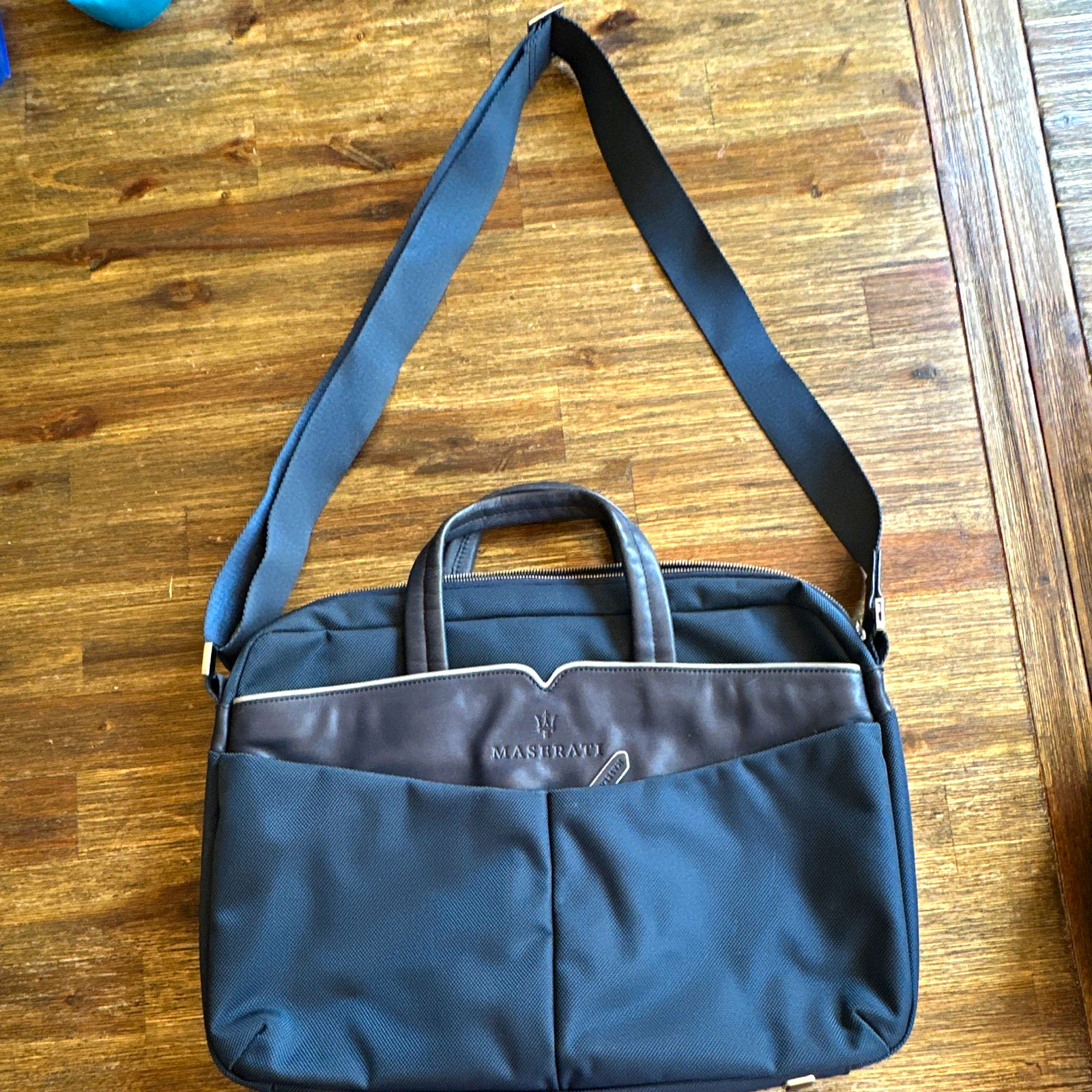 Maserati  Laptop Messenger Shoulder Bag Blue cloth/leather. Never used