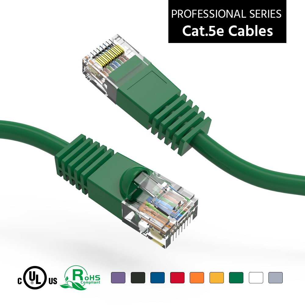 5 Pack of 200Ft CAT5E UTP Ethernet Network Booted Cable 125-200 Feet Green