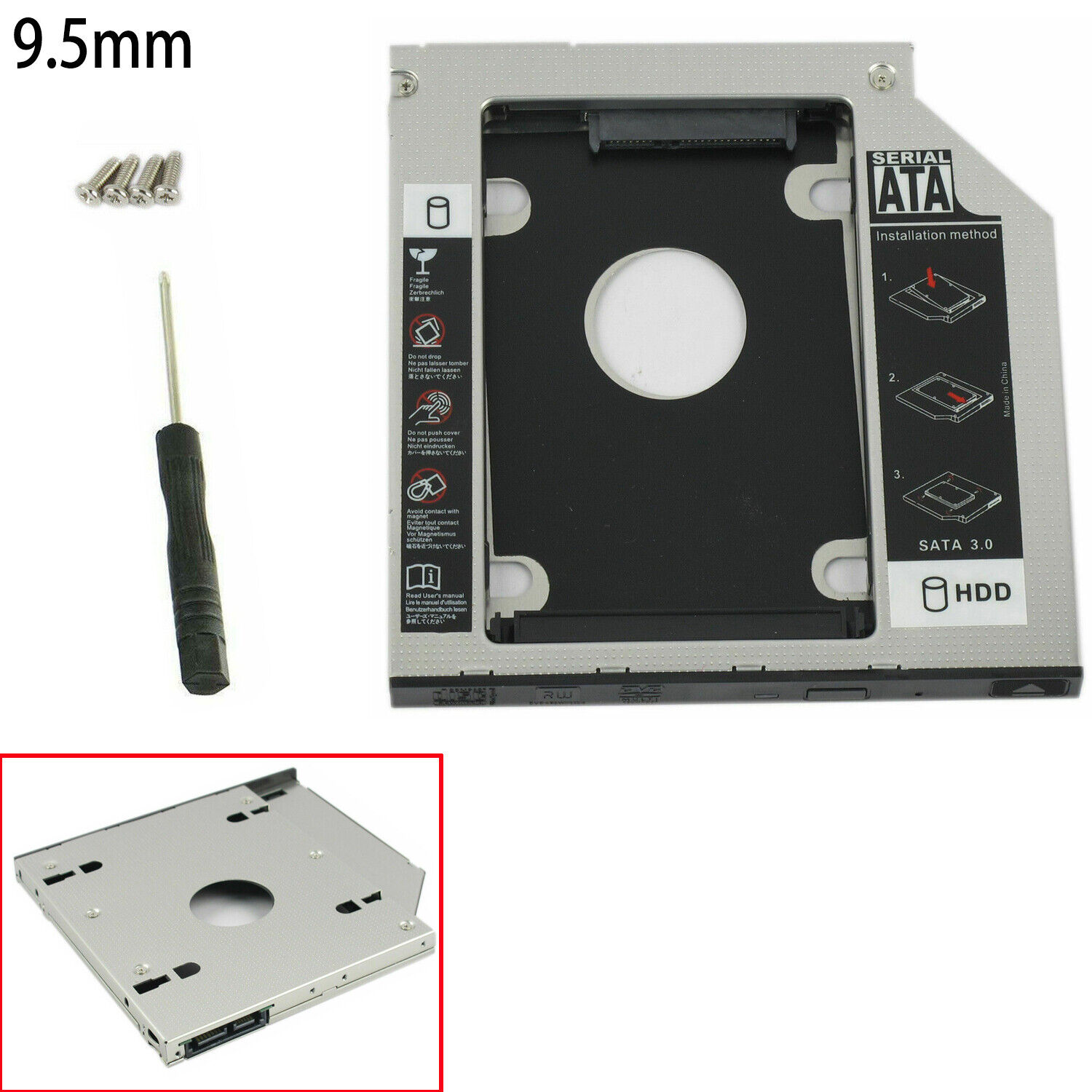 NEW 9.5mm Universal for SATA 2nd HDD SSD Hard Drive Caddy CD/DVD-ROM Optical Bay