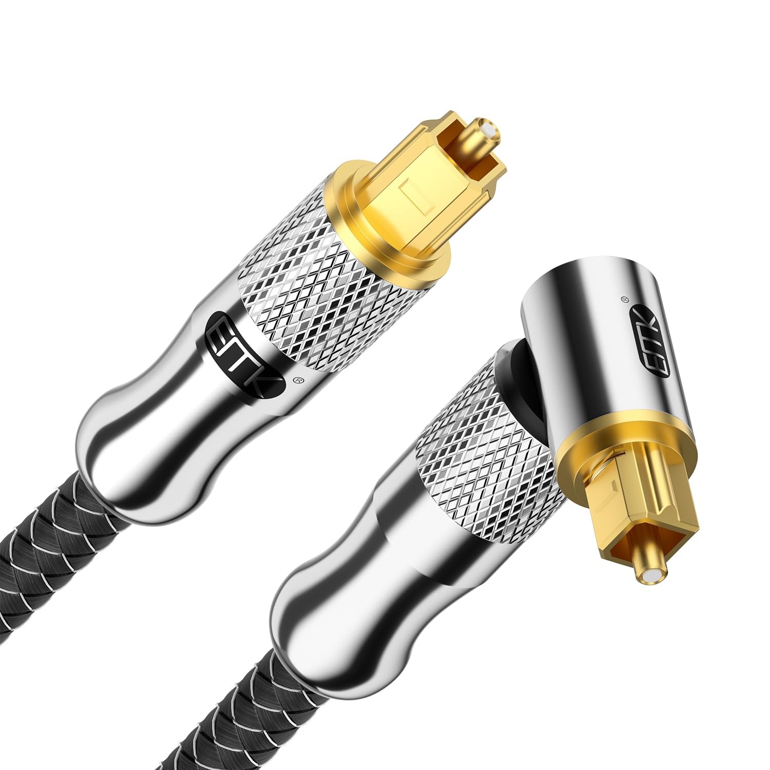 EMK 24K Gold-Plated Right Angle Optical Cable 90° Toslink to Toslink 3M 10Ft