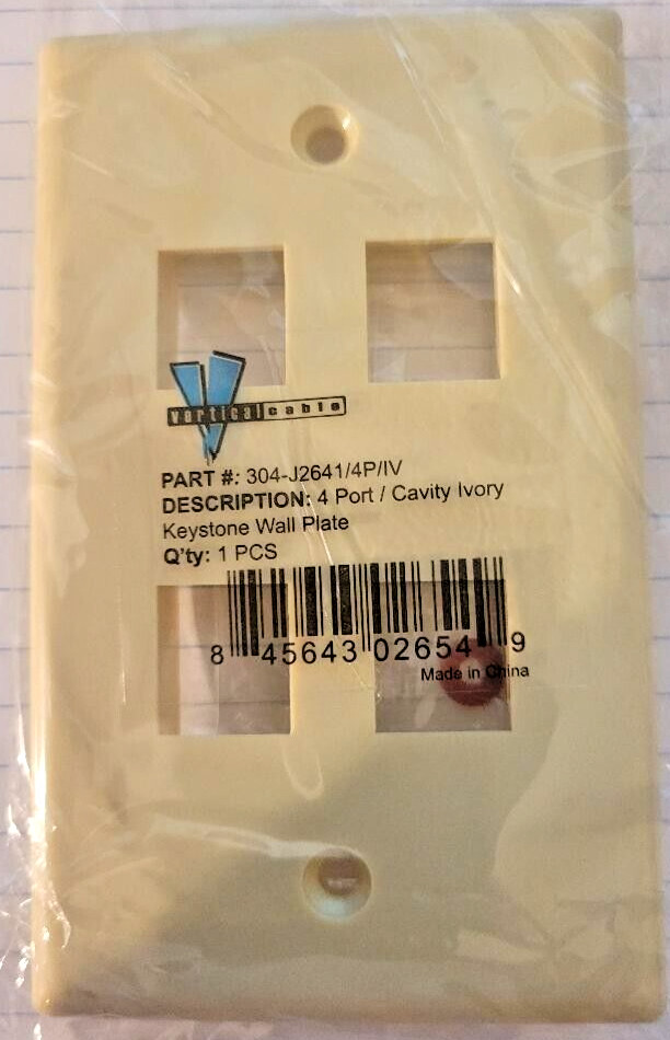 VERTICAL CABLE 4-PORT IVORY 304-J2641/4P/IV KEYSTONE PLATE