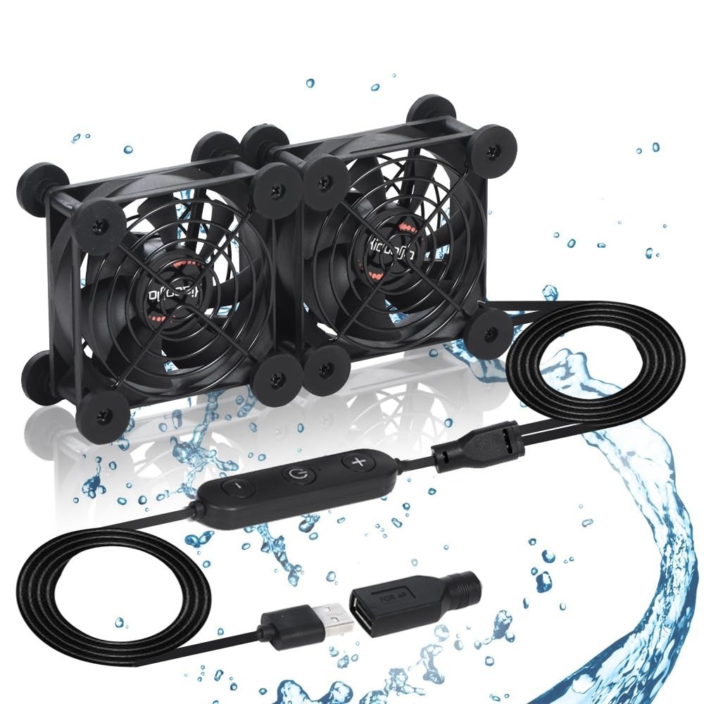 Dual 80mm Cooling Fan - 10-Speed USB 5V/DC 12V Power, IPX5 Waterproof for Tab...