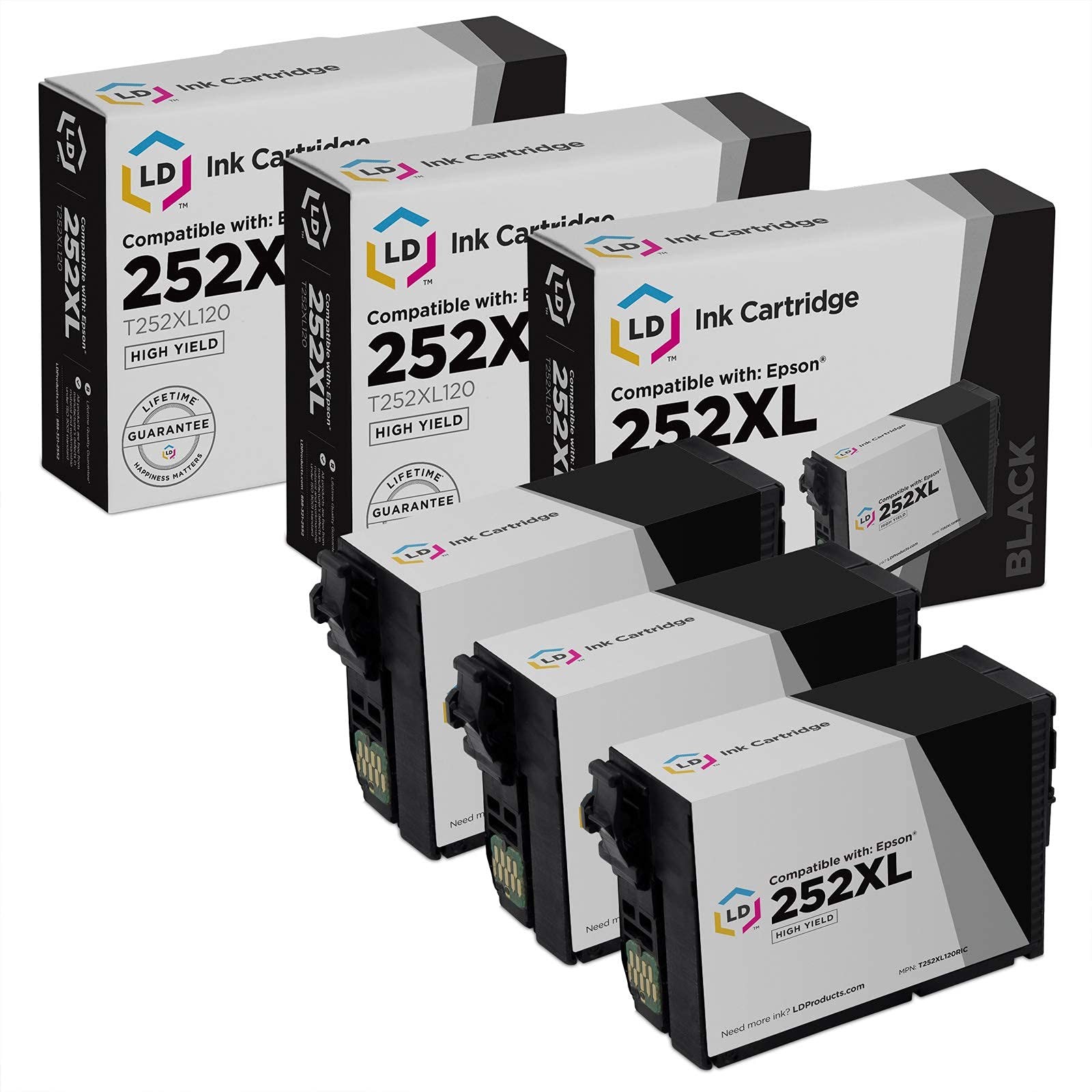 Compatible Replacements for Epson 252XL Black Ink Cartridge (3-Pack) High Yield