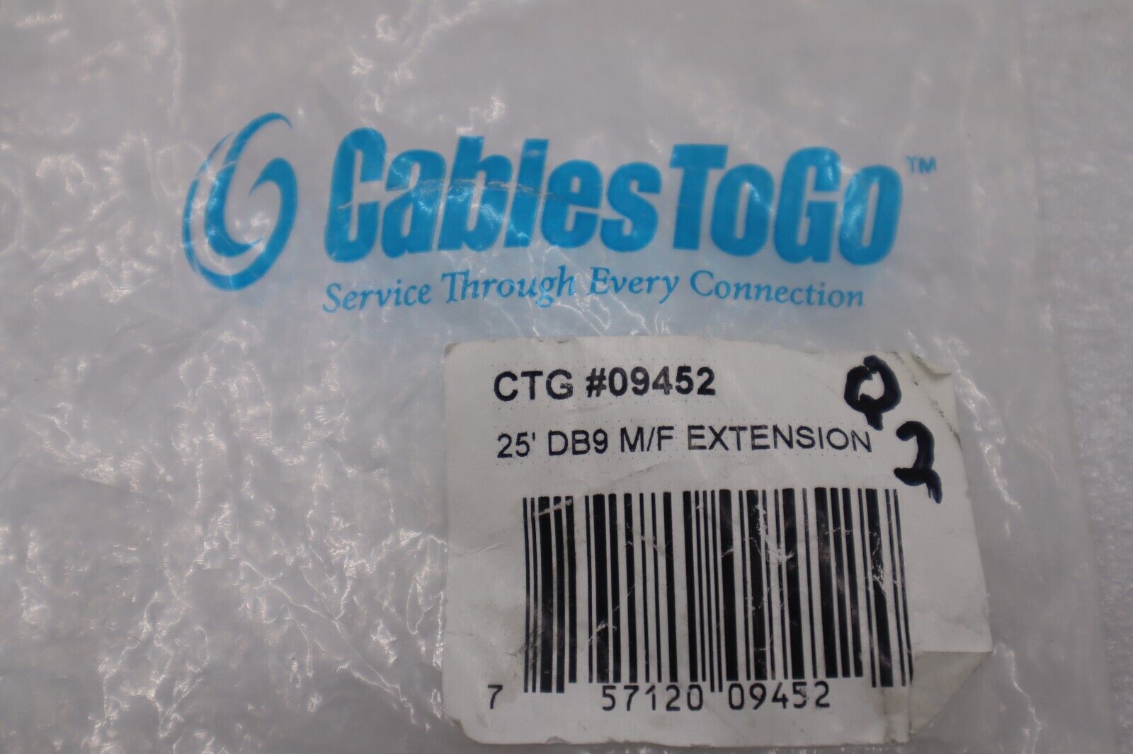 CTG09452 CABLE 25 FOOT LENGTH DB9 CONNECTION MALE/FEMALE EXTENSION STOCK K-3907
