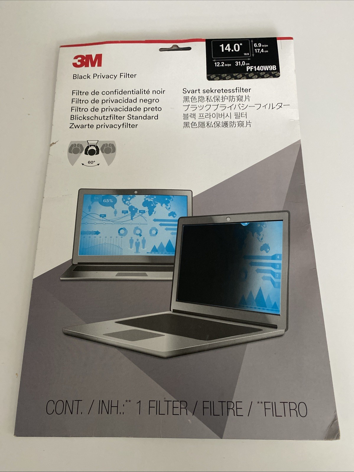 3M PF140W9B 16:9 Frameless Blackout Privacy Filter for 14" Laptops  B3