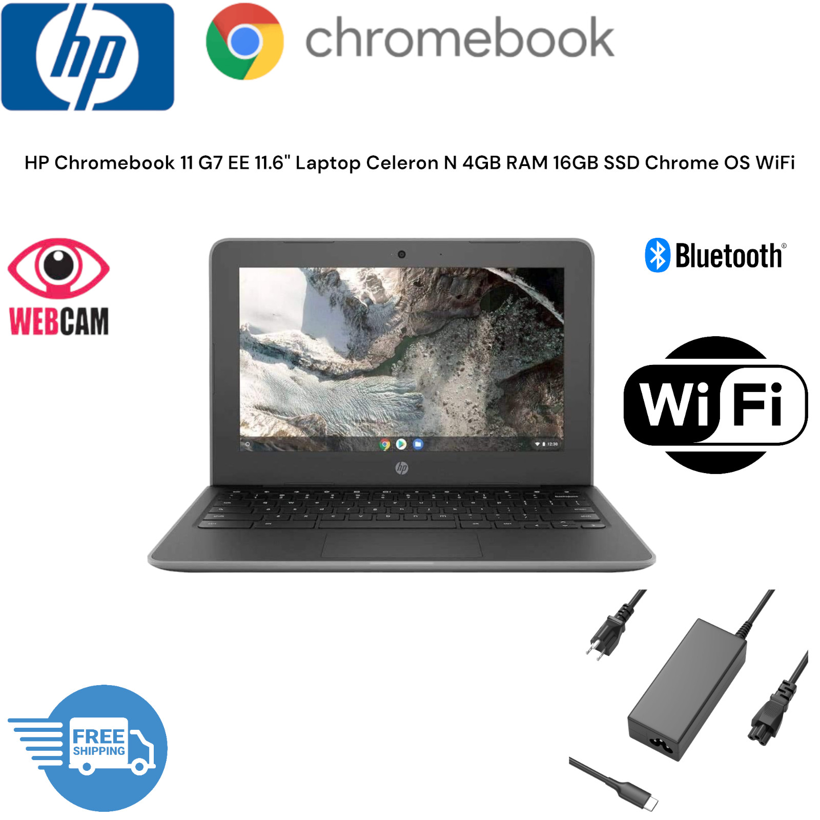 HP Chromebook 11 G7 11.6" Laptop Celeron N 4GB RAM 16GB SSD Chrome OS Thru 2029