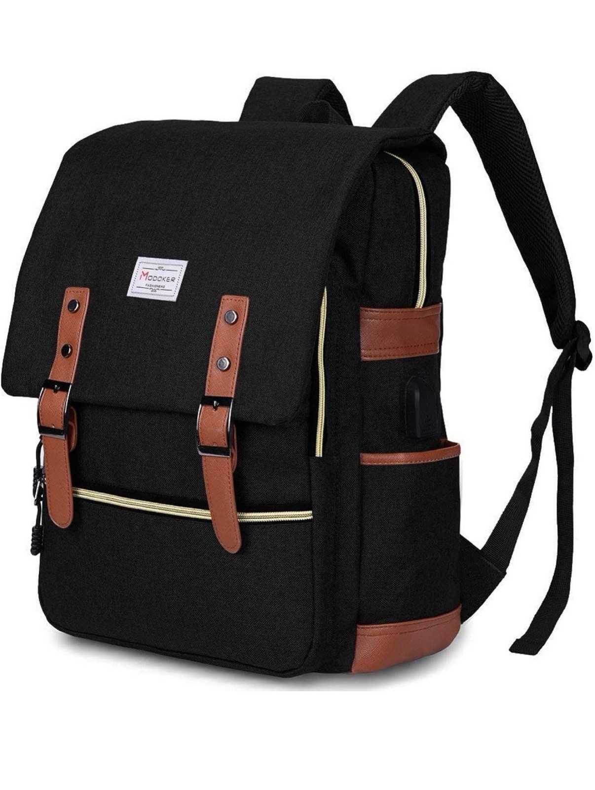 Modoker Vintage Men/Women Laptop Backpack+USB Charging Port 15.6" Notebook Black