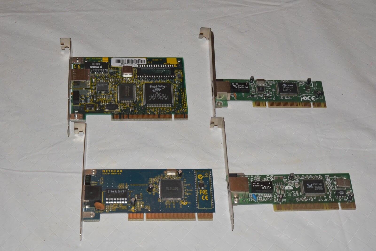 Lot of (4) 10/100 PCI Ethernet Adapters, Various Brands (3Com, Netgear, Others)