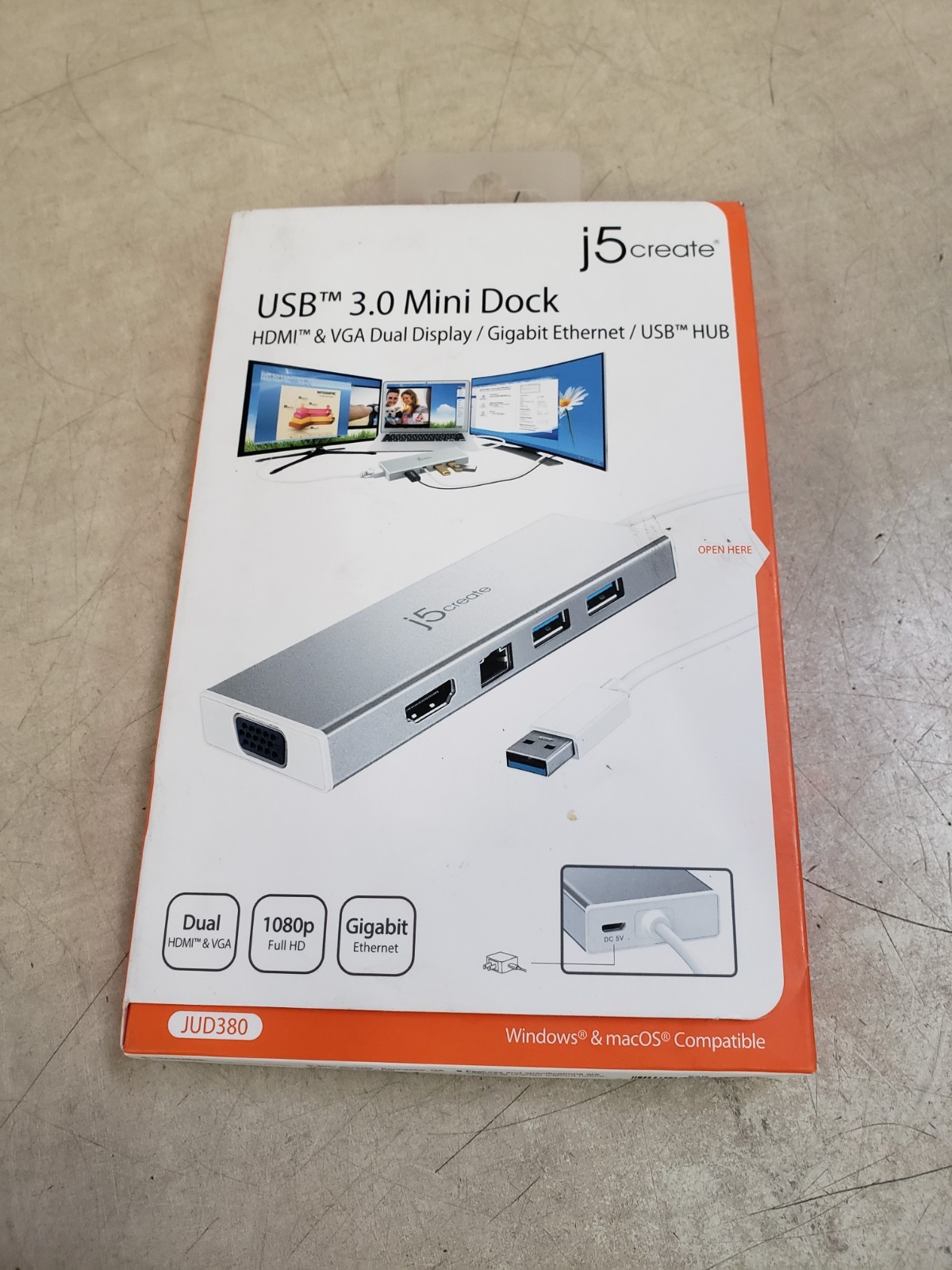 j5create JUD380 Dual Display Docking Station HDMI VGA USB 3.0 Sealed