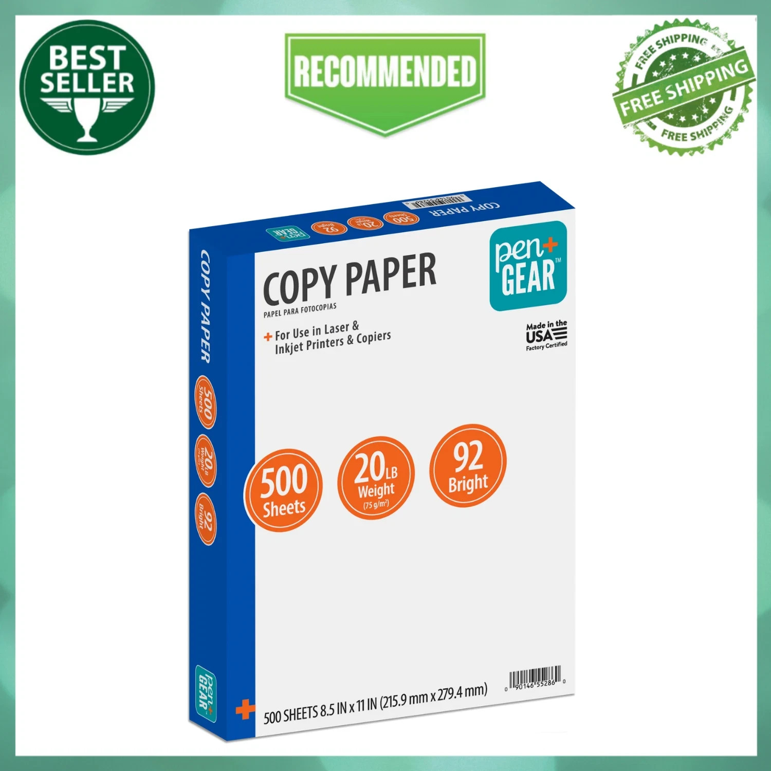 Pen + Gear Copy Paper 8.5 x 11, 92 Bright, 20 lb, White, 1 Ream (500 Sheets)