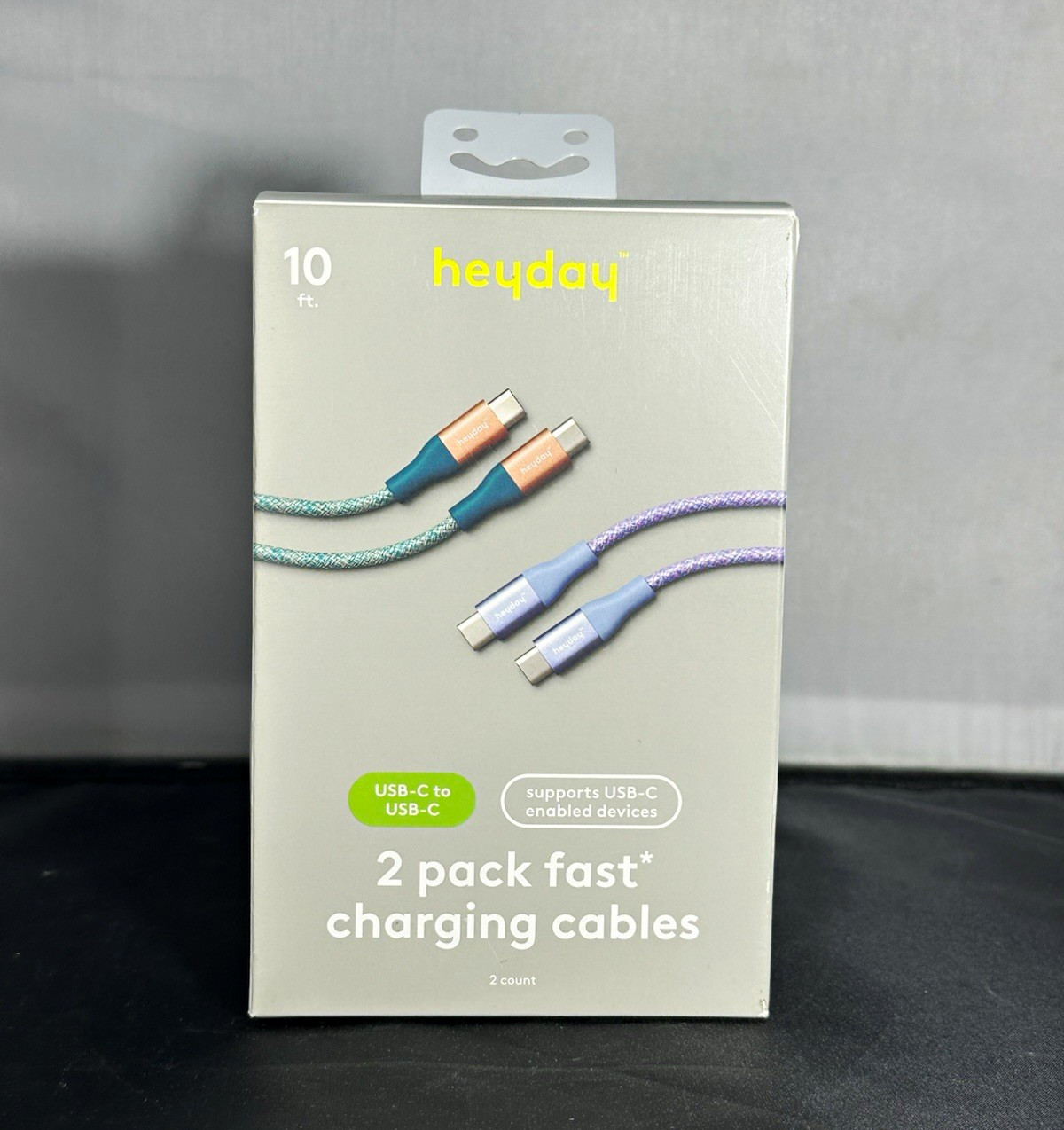 heyday 2-Pack USB-C to USB-C Fast Charging Cables 10 ft Blue/Purple
