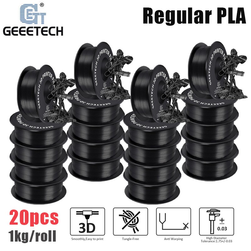 20pcs 1kg/roll PLA Black GEEETECH 3D Printer PLA Filament 1.75mm Consumables US