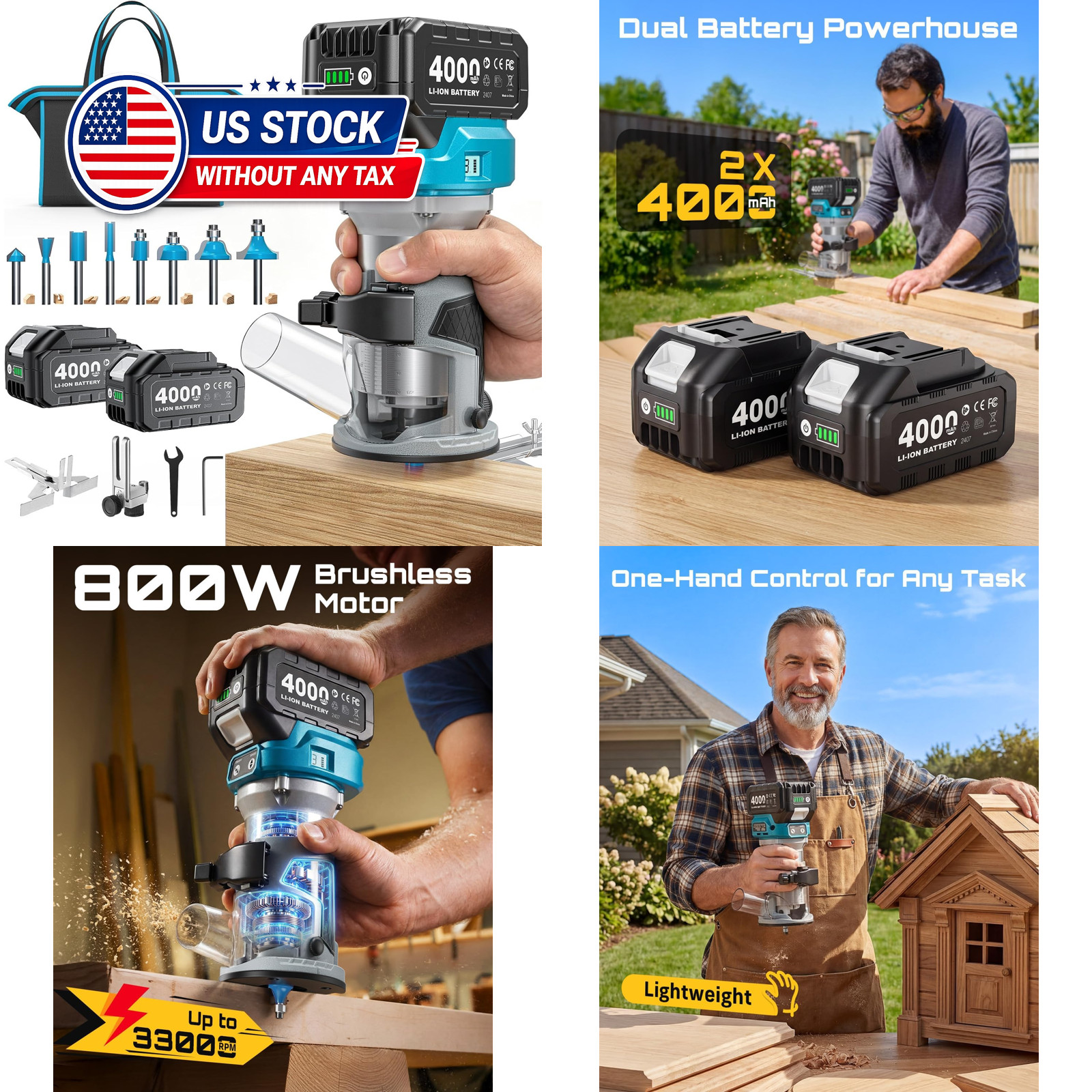 Cordless Wood Router 21V Brushless Compact Palm Router with Aluminum Base LED
