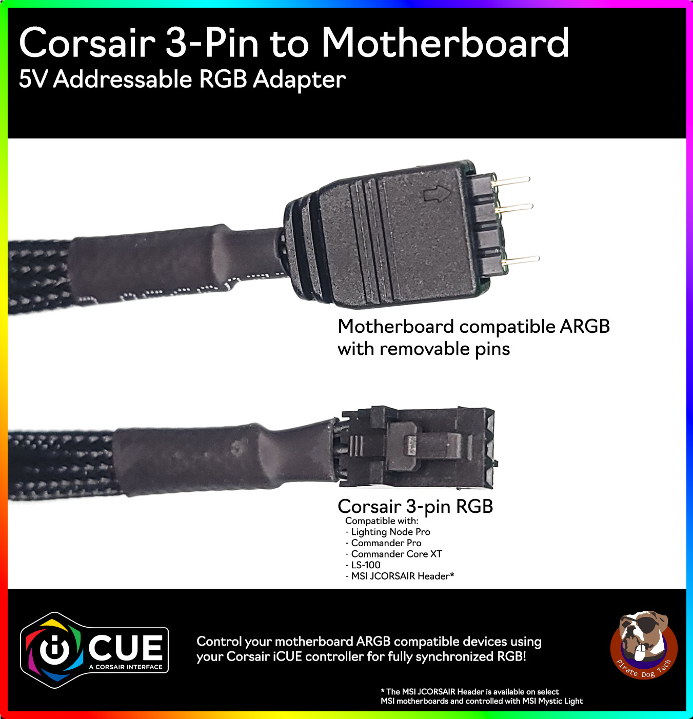 Corsair RGB to Aura/Mystic Light (Motherboard) D-RGB Adapter