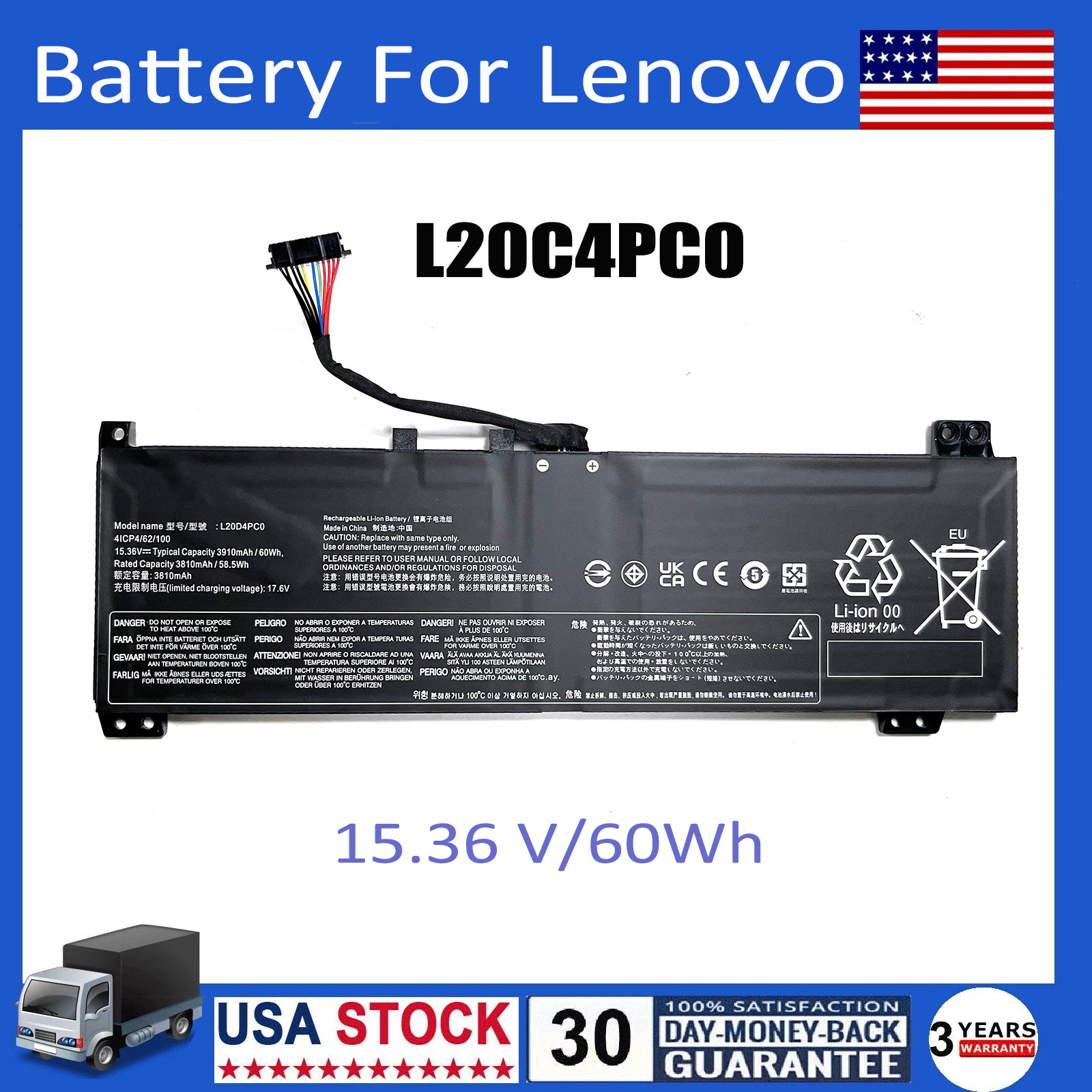New L20C4PC0 L20D4PC0 Battery for Lenovo Legion 5-15ITH6H 5-15ACH6A 60Wh 15.36V