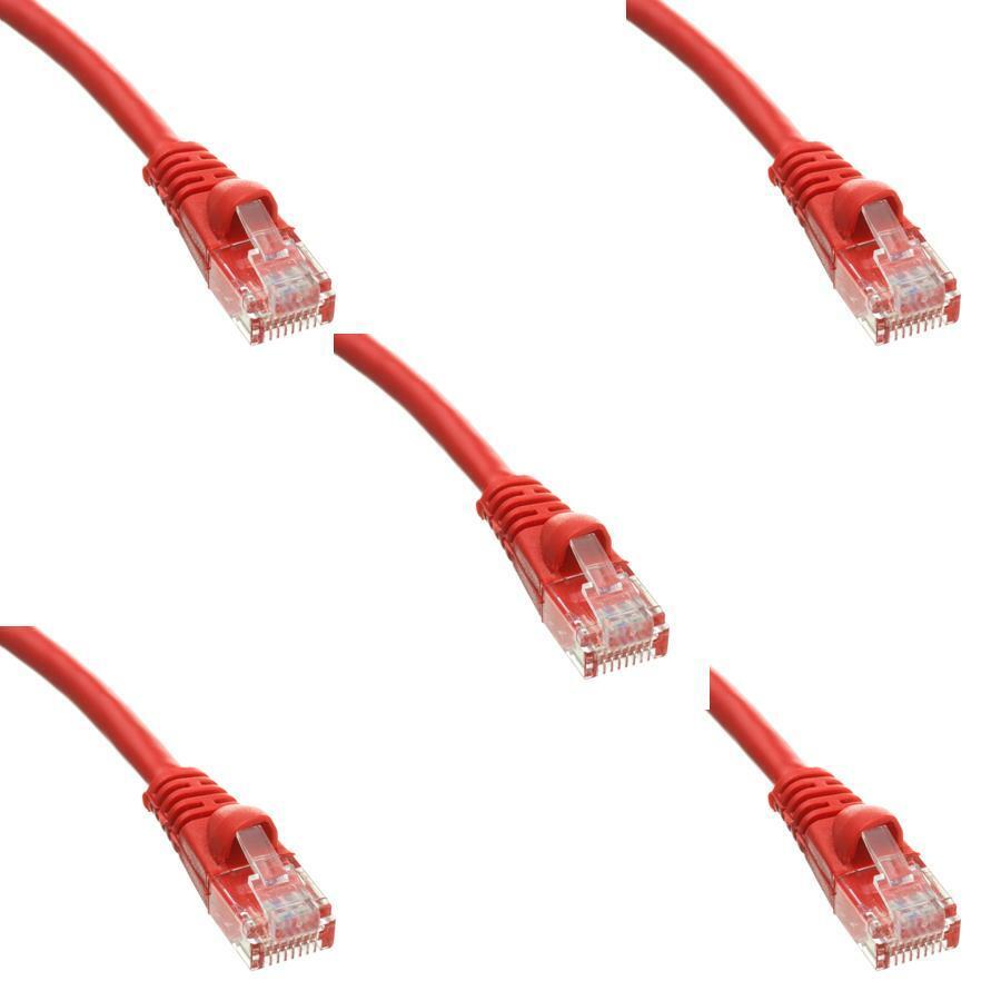 Pack of 5 Cables Snagless 7 Foot Cat5e Red Network Ethernet Patch Cable