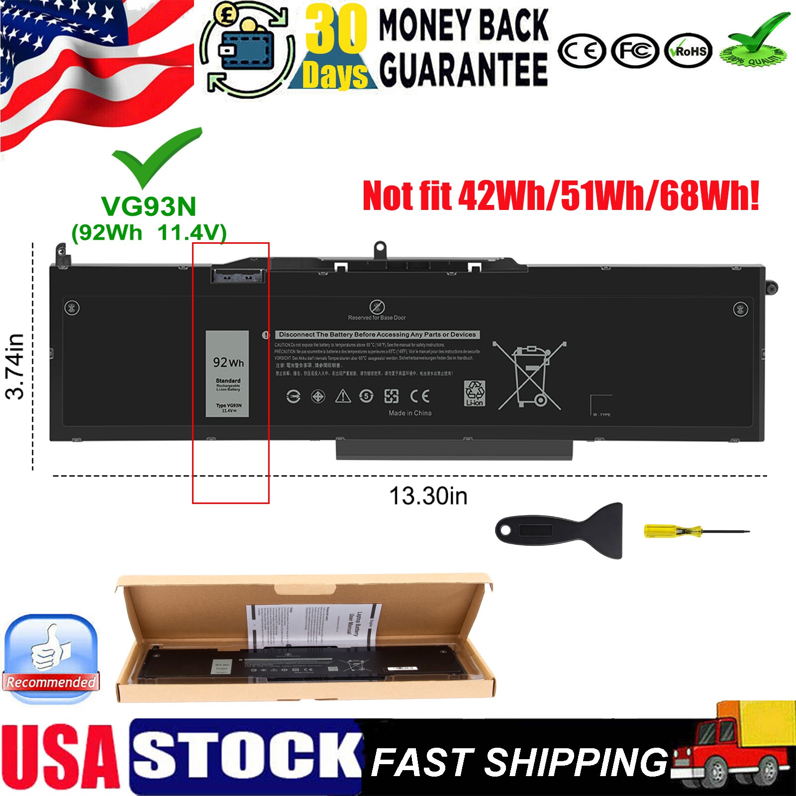 6 Cells Battery for Dell Latitude 5580 5590 5591 92Wh Type WFWKK VG93N Laptop