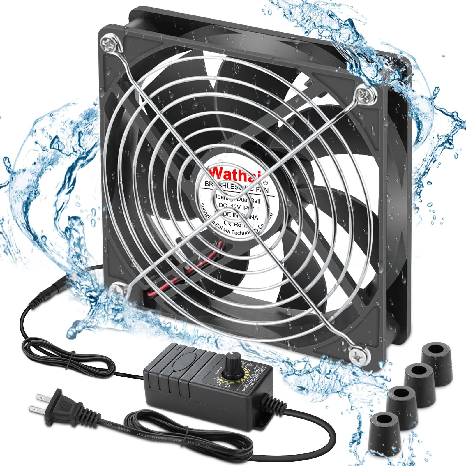 120mm X 25mm Waterproof Small Box Fan Ip67 12v Computer Fan With Ac Plug Speed C