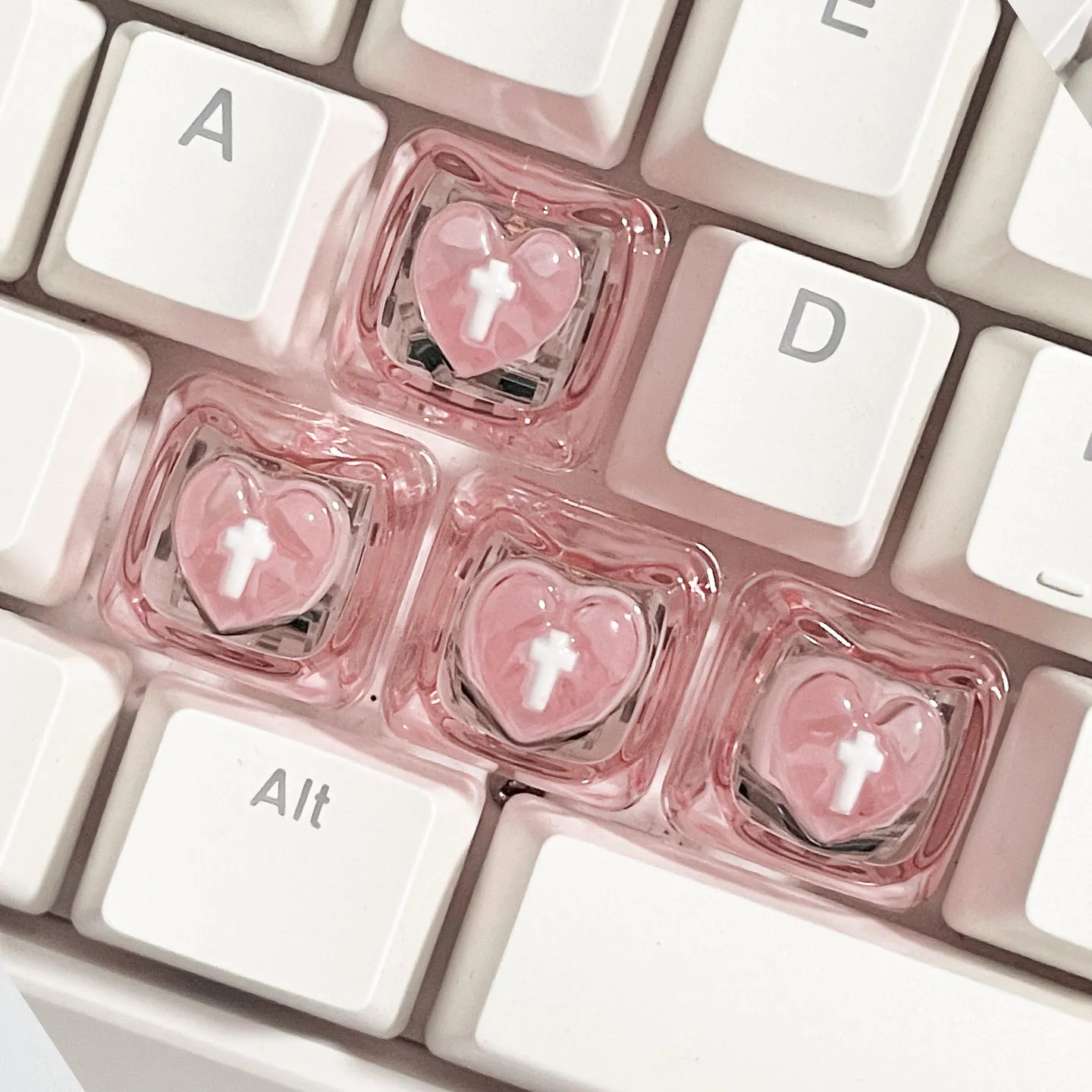 4PCS Transparent Cat Pink Keycaps Cute Custom RGB Backlit Heart-shaped - WHITE