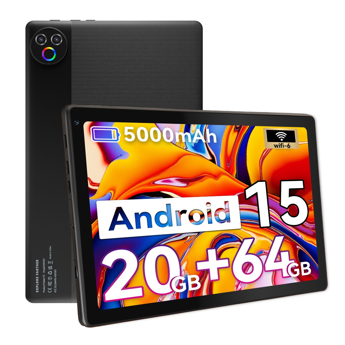 Android 15 5-Core 10 inch Tablet,20GB Ram+64GB ROM Widevine L1, 5G Wifi 5MP+8MP
