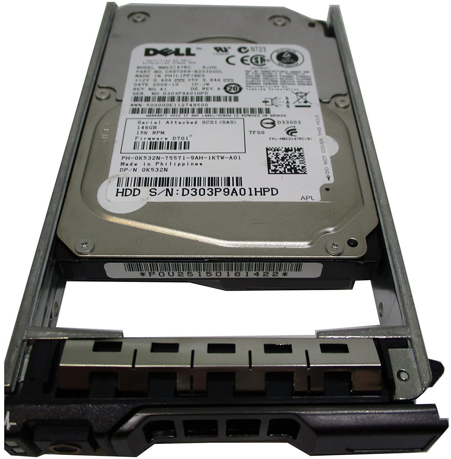 DELL K532N 0K532N MBE2147RC 146GB 15K 6G SFF 2.5" SAS HDD HARD DRIVE W/TRAY