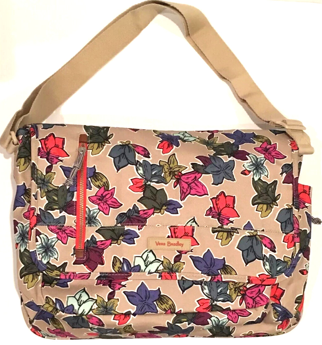 Vera Bradley Womens Laptop Messenger Crossbody Shoulder Bag RFID Falling Flowers