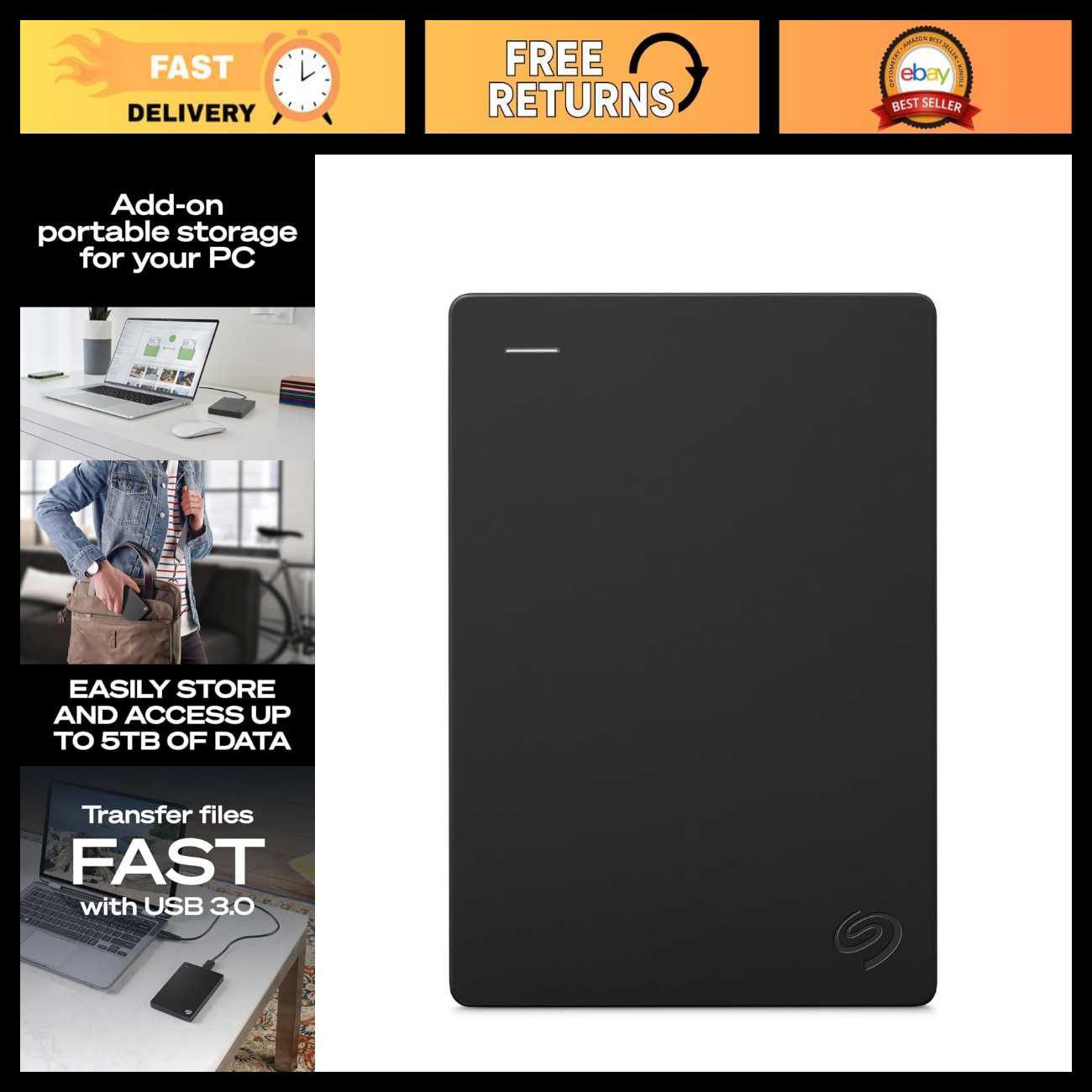 2TB Portable External Hard Drive - USB 3.0, Fast Data Transfer, Compact Storage