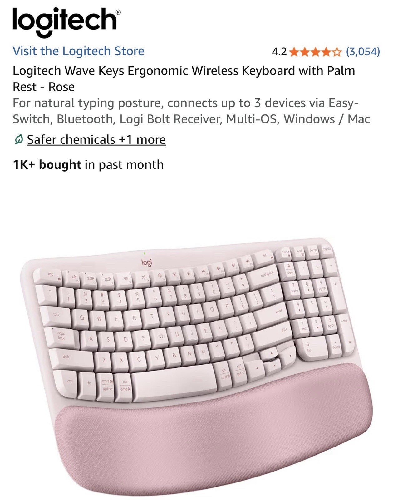 Logitech - Wave Keys Ergonomic Wireless Membrane Keyboard for Windows/Mac wit...